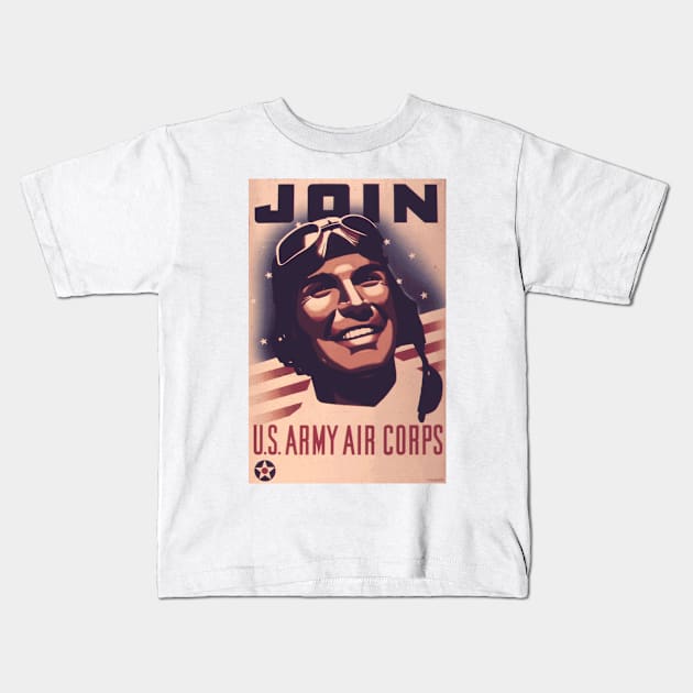 Vintage US Army Air Corps Recruiting Poster - Smiling Pilot Kids T-Shirt by Naves